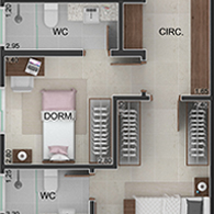 Apartamento tipo C* | Área total privativa: 126,39 m²